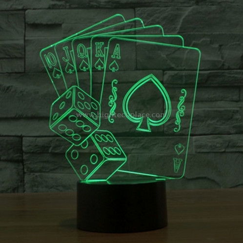Style de Poker 7 Décoloration des couleurs Lampe stéréo visuelle créative Commutateur tactile 3D Contrôle LED Lumière de bureau Lampe de nuit Lampe de nuit SS62321-013