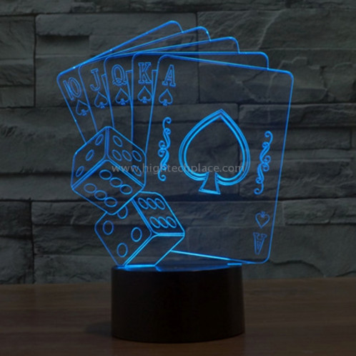 Style de Poker 7 Décoloration des couleurs Lampe stéréo visuelle créative Commutateur tactile 3D Contrôle LED Lumière de bureau Lampe de nuit Lampe de nuit SS62321-013