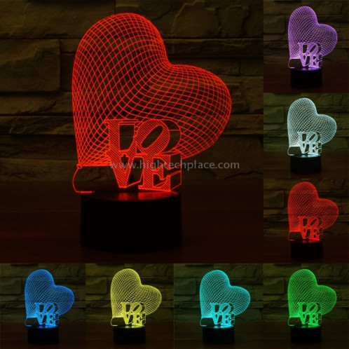 Heart and LOVE Style 7 Color Deccoloration Creative Laser stéréo Lampe 3D Touch Switch Control LED Light Lampe de bureau Night Light SH62397-013