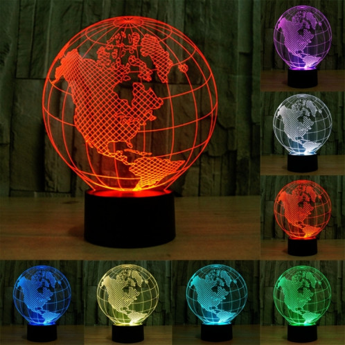 America Globe Style 7 Color Decoloration Creative Visual stéréo lampe 3D Touch Switch Control LED Light Lampe de bureau Night Light SA62418-013