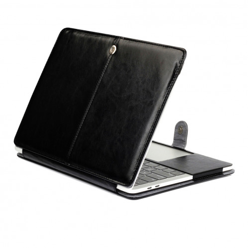Pour 2016 Nouveau Macbook Pro 15.4 pouce A1707 Ordinateur Portable Crazy Horse Texture Horizontal Flip Étui En Cuir (Noir) SH056B1460-06