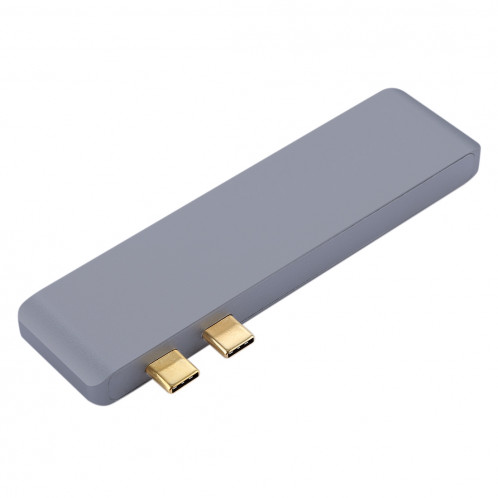 6 en 1 multi-fonction en alliage d'aluminium 5Gbps taux de transfert double adaptateur USB-C / Type-C HUB avec 2 ports USB 3.0 et 2 ports USB-C / Type-C et fente pour carte SD et fente pour carte TF pour Macbook SH711H1190-09