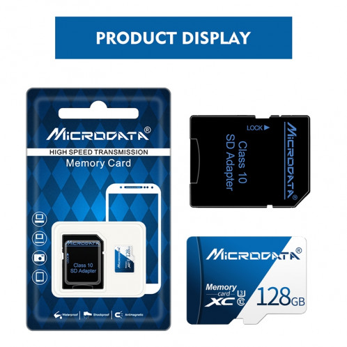 Carte mémoire MICRODATA 128 Go U3 bleue et blanche TF (Micro SD) SH5782273-012