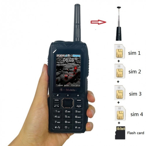 Téléphone aîné S555 à l'épreuve triple, Batterie imperméable à l'épreuve des amortisseurs, une batterie de 2400mAh, 2.2. pouces, 21 touches, lampe de poche LED, FM, quad sim, avec antenne (vert) SH213G779-06