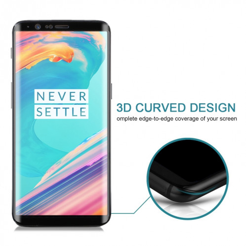 Protecteur d'écran en verre trempé HD OnePlus 5T 3D Curved Edge 9H (Noir) SP063B1865-08