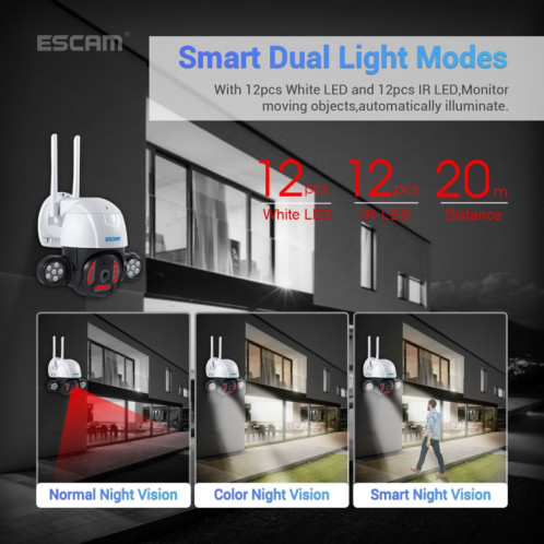 ESCAM QF233 3.0 millions de pixels Smart WiFi IP Caméra IP, support Auto Suivi & Night Vision & Deux voies Carte Audio & TF & ONVIF, UA Plug SE30AU922-014