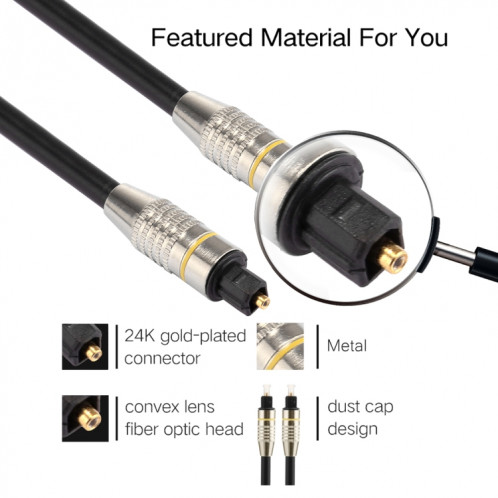 Câble audio numérique Toslink mâle à mâle à tête métallique nickelé de 30m OD6.0mm SH03821945-07