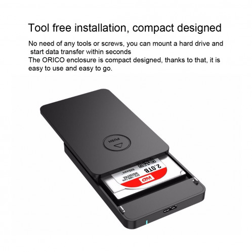 ORICO 2569S3 USB3.0 Mirco-B externe disque dur boîte de stockage pour 9.5mm 2.5 pouces SATA HDD / SSD (Noir) SO547B1397-011