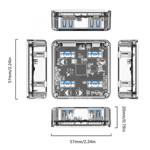 ORICO MH4U-30 USB 3.0 bureau transparent avec câble micro USB 30cm SO12231515-014
