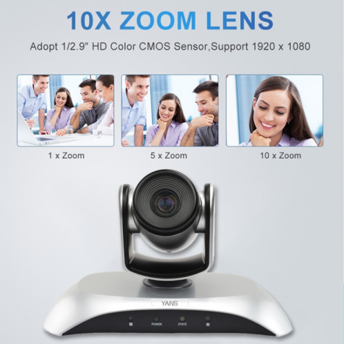 YANS YS-H110UH Caméra de vidéoconférence grand angle avec zoom USB HD 1080P 10X avec télécommande (argent) SY611S1768-08