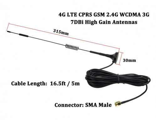 7dBi SMA Connecteur Mâle Gain Haut 4G LTE CPRS GSM 2.4G WCDMA 3G Antenne Réception de Réseau Adaptateur S71985768-06