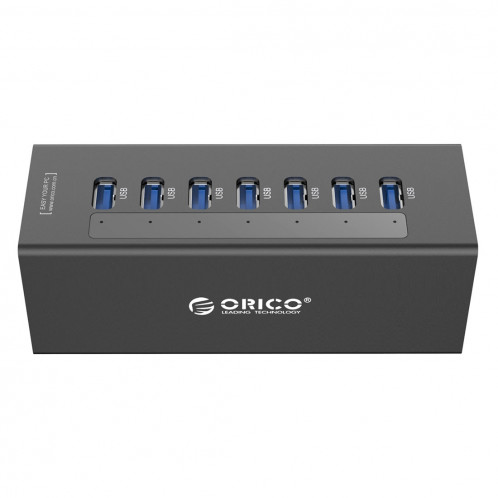 ORICO A3H7 Aluminium Haute Vitesse 7 Ports USB 3.0 HUB avec Alimentation 12V / 2.5A pour Ordinateurs Portables (Noir) SO013B191-010
