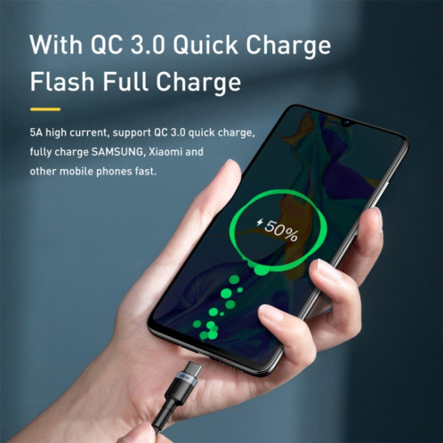 Câble de chargement Flash USB-C / Type-C PD 2.0 100W Baseus Cafule Series, Longueur: 2m (Noir Gris) SB26BH1737-012