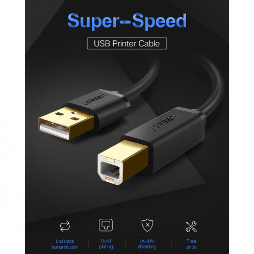 UGREEN Câble de données câble d'imprimante plaqué or USB 2.0, pour Canon, Epson, HP, Longueur de câble: 1,5 m SU65641223-011