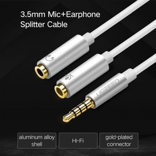 Ugreen 3.5mm Mâle à 2 x 3.5mm Femelle Audio Adaptateur Connecteur Câble 2 en 1 Microphone + Écouteur Splitter Câble Convertisseur SU7811456-09