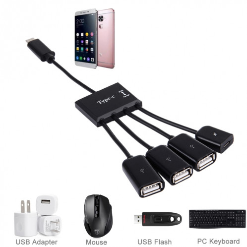 Câble USB 2.0 OTG HUB 4 ports USB-C / Type-C vers USB à 3 ports avec alimentation Micro USB SP99951449-07