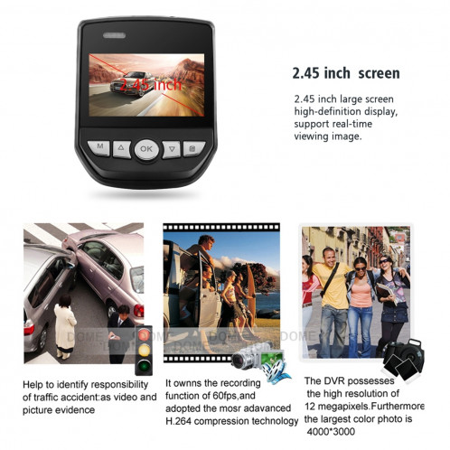A305 Voiture DVR Caméra 2,45 pouces IPS Écran Full HD 1080 P 170 Degrés Grand Angle Affichage, Soutien Motion Détection / TF Carte / G-Sensor / WiFi / HDMI (Noir) SH067B1609-011