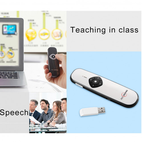 ASiNG A800 USB Charge 2.4GHz Wireless Presenter PowerPoint Clicker Représentation Pointeur de contrôle, Distance de contrôle: 100m (Blanc) SA082W498-011