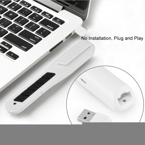MC Saite PR-28 2.4GHz Wireless Air Fly Mouse Souris Laser Presenter PowerPoint Clicker Représentation Pointeur de contrôle à distance sans câble de recharge USB, Distance de contrôle: 10m (Blanc) SM044W1725-011