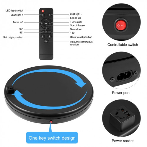 PULUZ 45cm Télécommande Ajustant La Vitesse Tournante Présentoir Avec Prise De Courant, Noir, Charge 100kg SP47EU406-09