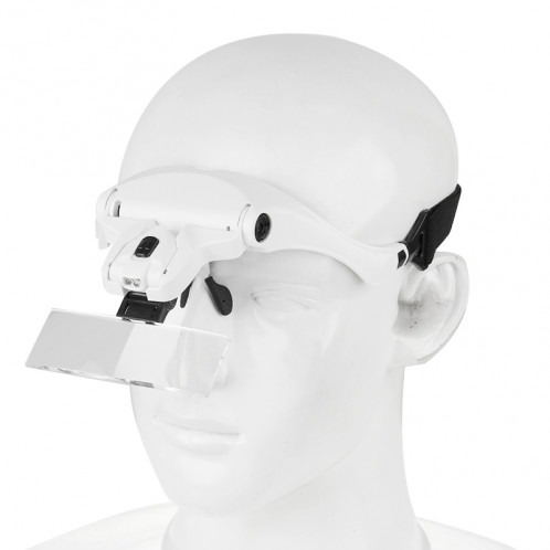 5 lentilles 1.0X-3.5X loupe lunettes support bandeau loupe avec 2 lumières LED grossissement des yeux lunettes loupe outil de grossissement (blanc) SH445W587-011