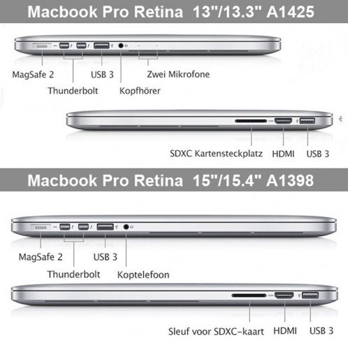 Cristal dur étui de protection pour Macbook Pro Retina 13,3 pouces A1425 (transparent) SH012T826-08