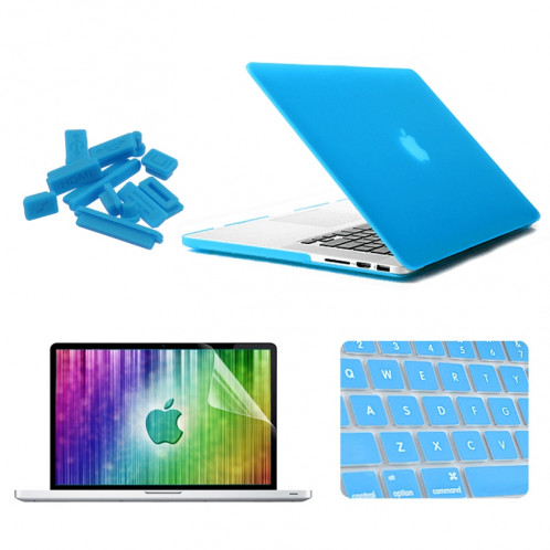 ENKAY pour MacBook Pro Retina 13,3 pouces (version US) / A1425 / A1502 4 en 1 Coque de protection en plastique dur givré avec protecteur d'écran et protège-clavier et bouchons anti-poussière (bleu) SE032L1553-08