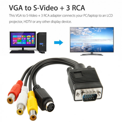Câble Adaptateur VGA vers S-Video avec 2 câbles audio CAVVS2CA01-06