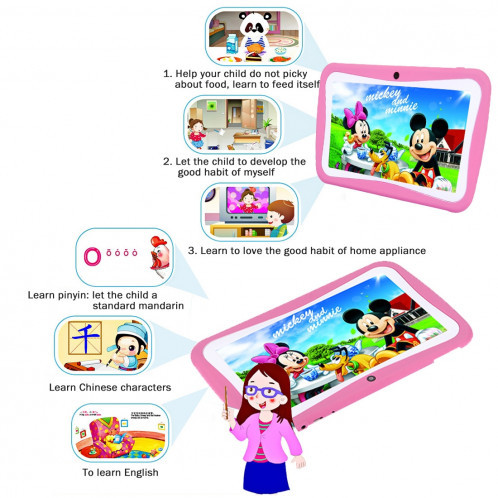 Tablet PC pour enfants, 7.0 pouces, 512 Mo + 8 Go, Android 5.1 RK3126 Quad Core 1.3GHz, WiFi, carte TF jusqu'à 32 Go, double caméra (rose) ST368F1971-010