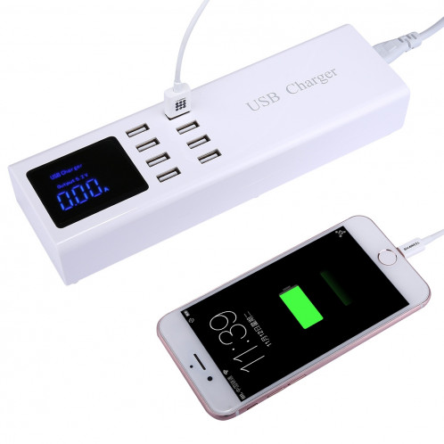 8 ports USB 8A chargeur de voyage avec écran LCD, prise de l'UE, pour iPhone, iPad, Samsung, HTC, Sony, Nokia, LG et autres smartphones SH392A404-08