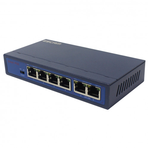 ESCAM POE 4 + 2 Commutateur Fast Ethernet à 6 ports Commutateur réseau POE 10 / 100M 120W à 4 ports, Distance de transmission: 150m (Noir) SE142B581-07