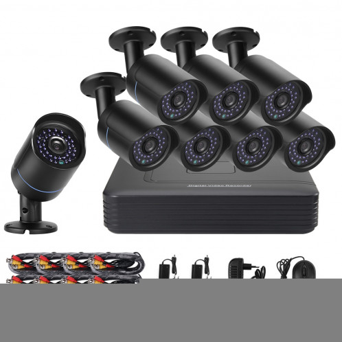 COTIER A8B5-Mini 8 canaux 1080P 2,0 mégapixels 8 x caméras AHD Bullet Kit mini AHD DVR, support de vision nocturne / détection de mouvement, distance IR: 20 m (noir) SC247B1619-021