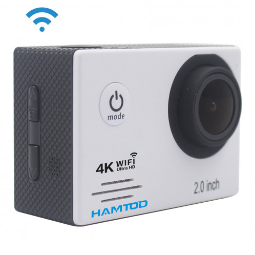 Caméra sport HAMTOD HF60 UHD 4K WiFi 16.0MP avec boîtier étanche, Generalplus 4247, écran LCD 2,0 pouces, objectif grand angle 120 degrés, avec accessoires simples (Blanc) SH047W296-011