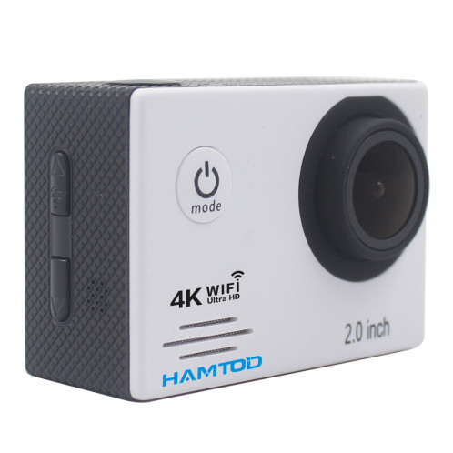 Caméra sport HAMTOD HF60 UHD 4K WiFi 16.0MP avec boîtier étanche, Generalplus 4247, écran LCD 2,0 pouces, objectif grand angle 120 degrés, avec accessoires simples (Blanc) SH047W296-011