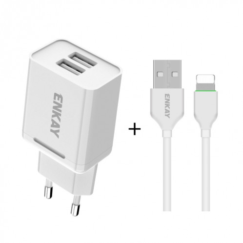ENKAY Hat-Prince T003-1 10.5W 2.1A double USB charge adaptateur d'alimentation de voyage prise ue avec câble 2.1A 1m 8 broches SE11011466-010