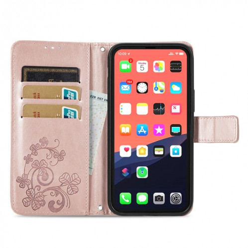Pour iPhone 13 Fermoir au trèfle à quatre feuilles Boucle en relief Boîtier de protection de téléphone mobile avec lank & Card Fente et portefeuille (or rose) SH903B32-07