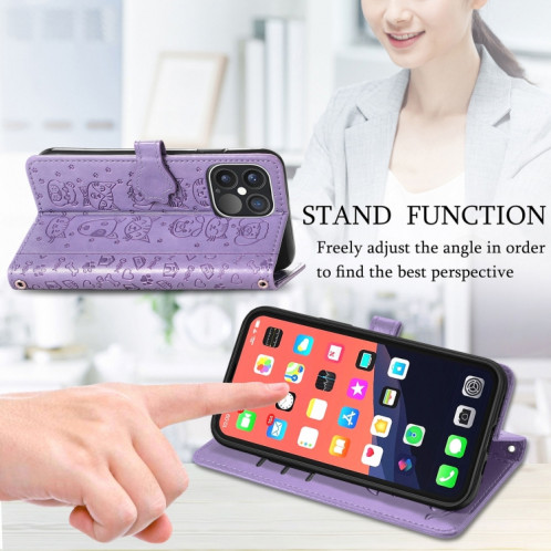 Coque en cuir horizontal horizontal de chat et de chien mignon avec support et portefeuille et portefeuille pour iPhone 13 Pro (violet) SH002D136-07