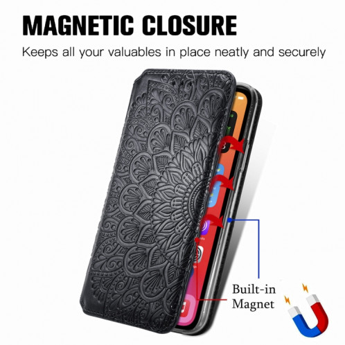 Pour iPhone 13 Mini Mandala Mandala Motif en relief Magnétique Horizontal Horizontal Horizan Coque avec support & Card Slots & Portefeuille (Noir) SH104A992-08