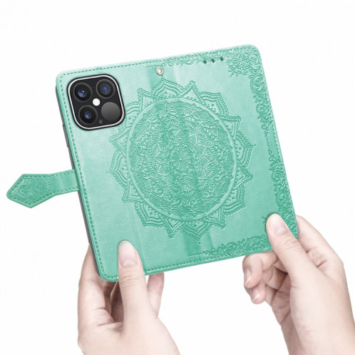 Horizon horizontal horizontal de Mandala avec titulaire et portefeuille et portefeuille pour iPhone 13 Pro (Vert) SH302C1378-07