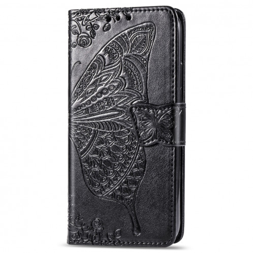 Étui en cuir Flip horizontal gaufrage papillon amour fleurs pour iPhone 11 Pro Max avec titulaire et fentes pour cartes et porte-monnaie et lanière (Noir) SH801A930-017