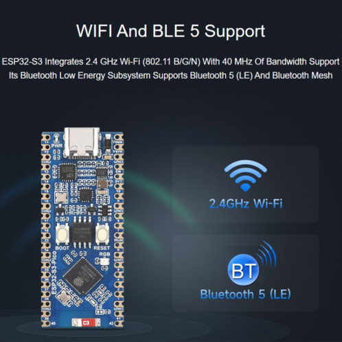 Microcontrôleur Waveshare ESP32-S3, carte de développement Wi-Fi 2,4 GHz, processeur double cœur SW18691766-09
