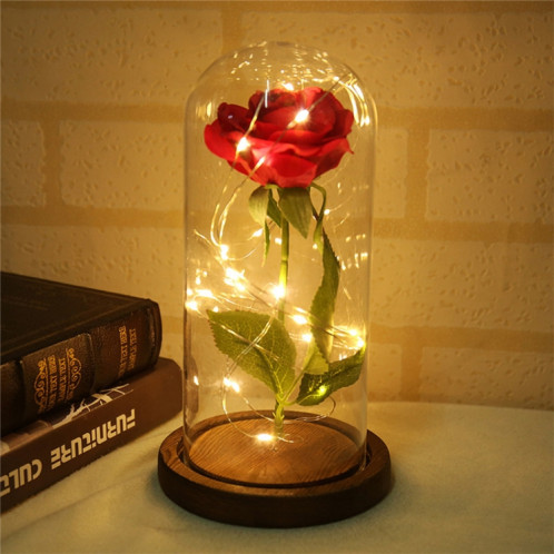 LED clignotant lumineux artificiel roses fraîches romantique fleur décorative mariage cadeau de la Saint-Valentin pour envoyer l'anniversaire des amoureux Base en bois marron 0-5W SH2802179-06
