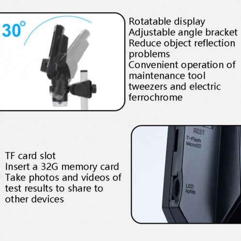 G1000 Microscope Microscope numérique HD Microscope électronique de réparation de téléphone portable, Spécifications: support en alliage d'aluminium SH3402740-07