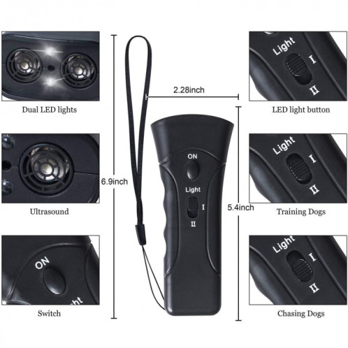 Formateur de chiens de chien à ultrasons à lampe de poche à LED, couleur: noir à une seule tête (paquet coloré) SH201A1827-05