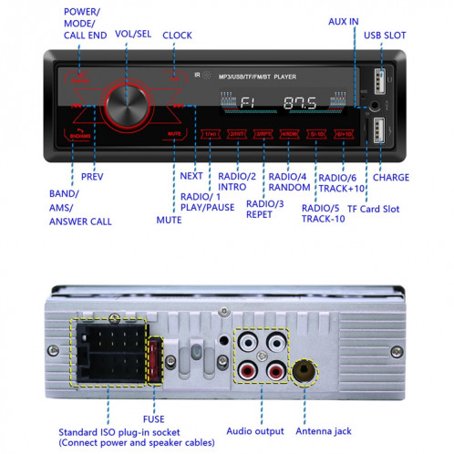 A2818 voiture Bluetooth Hautphone de haut-parleur de voiture MP3 Fonction Touchez Double Us Disk Colorful Lights Radio, Spécifications: Standard + 16G Carte mémoire SH8503573-07