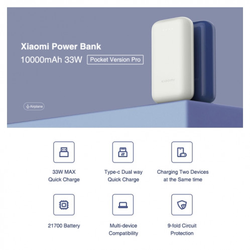 Xiaomi Pocket Version Pro 33W 10000mAh Power Bank prend en charge la charge rapide bidirectionnelle (blanc) SX601A464-010
