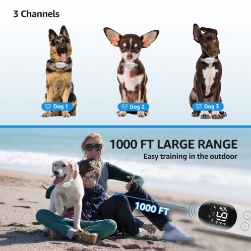 Collier de choc étanche intelligent pour dispositif de dressage de chien télécommandé pour animaux de compagnie, taille: pour deux chiens (blanc) SH802B1476-012