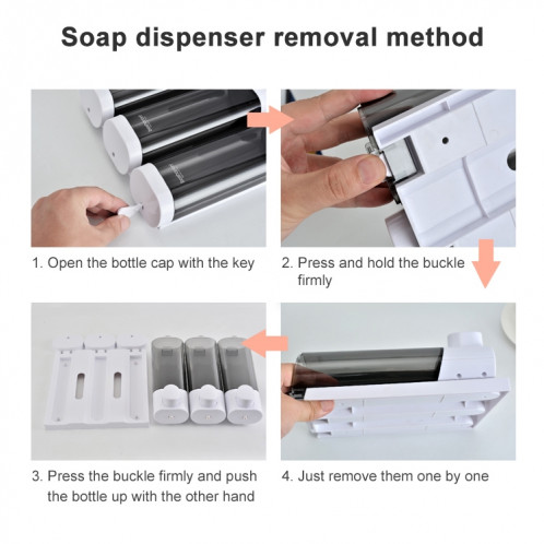 Bosharon Shampooing Gel douche Boîte de désinfectant pour les mains domestique Distributeur de savon à double tête mural sans poinçon, Style: Grille simple (Or) SH601C153-09