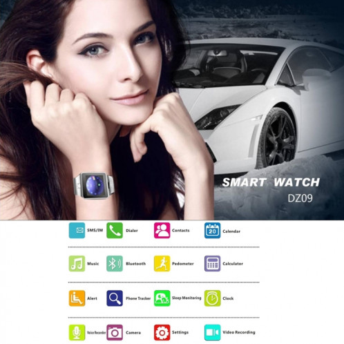 DZ09 1.56 pouces Écran Bluetooth 3.0 Android 4.1 OS Au-dessus de Smart Watch Téléphone avec Bluetooth Call & Call Rappel & Sommeil Moniteur et Podomètre & Sédentaire Rappel & Calendrier et SMS & SD009W751-022