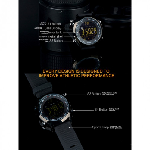 EX18 Smart Watch Montre FSTN Full View Ecran Cadran Lumineux Bracelet Haute Résistance en TPU, Marches de Comptage / Calories Brûlées / Calendrier / Bluetooth 4.0 / Rappel d'Appel / Rappel de Batterie Faible SH049E1227-023